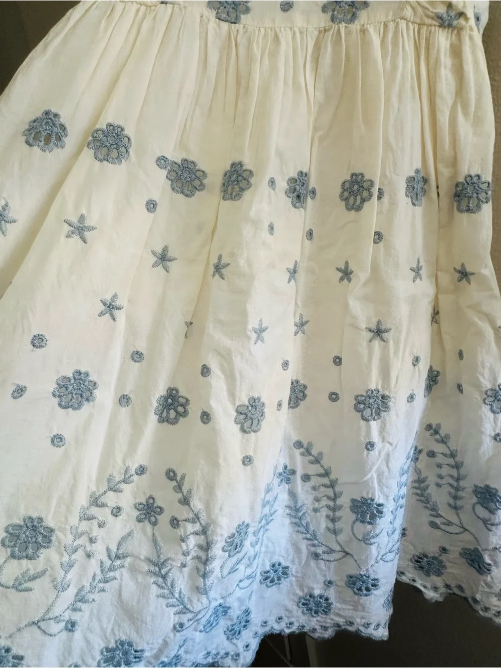 Pippa & Julie Ivory Dress with Blue Floral Embroidery